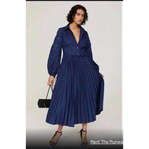Bibhu Mohapatra Long Sleeve tiered Midi Shirt Dress Size 12 Navy Blue‎ modern